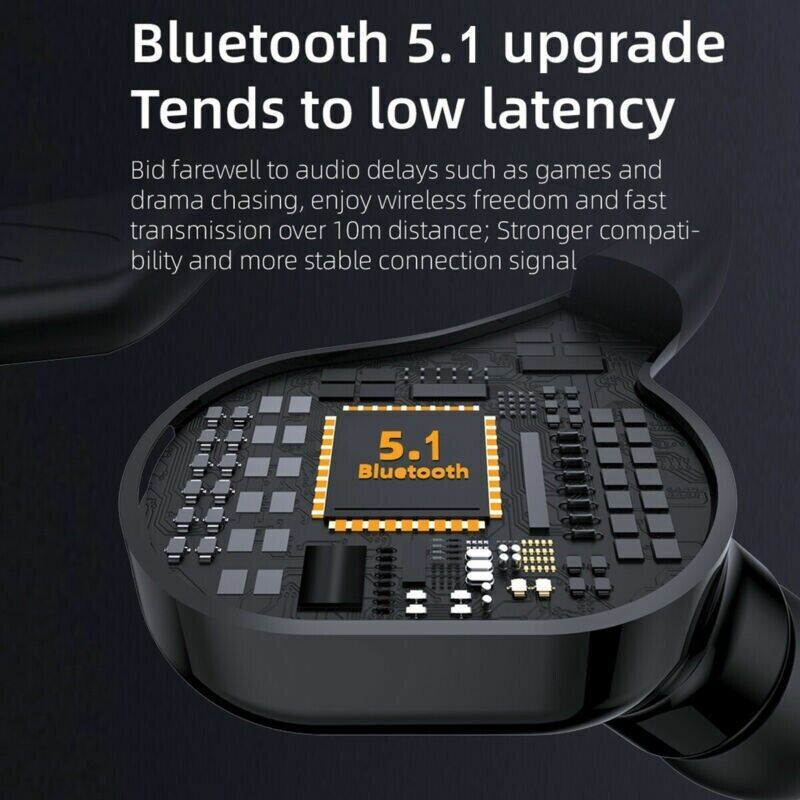 New Bluetooth 5.1 Headset Wireless Earbuds Earphones Stereo Headphones Ear Hook - Brian Marshalls Electronics