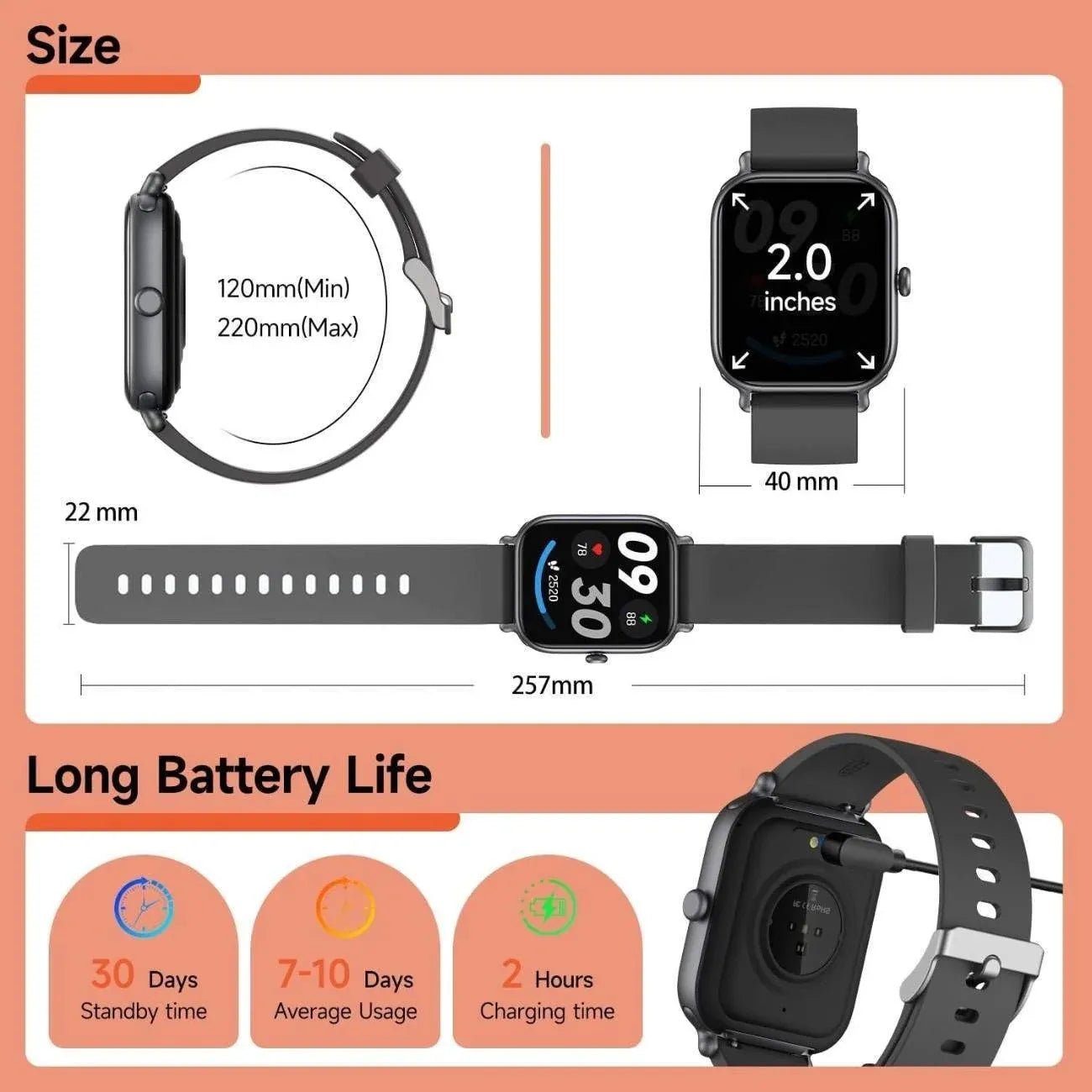 2025 Smart Watch for Men Women, 2.0 Inch HD Large Screen Bluetooth Calling Fitness Tracker with Heart Rate Sleep Monitor, IP68 Waterproof 100+ Sports Modes for Running Gym Hiking Activity Tracker - Brian Marshalls Electronics
