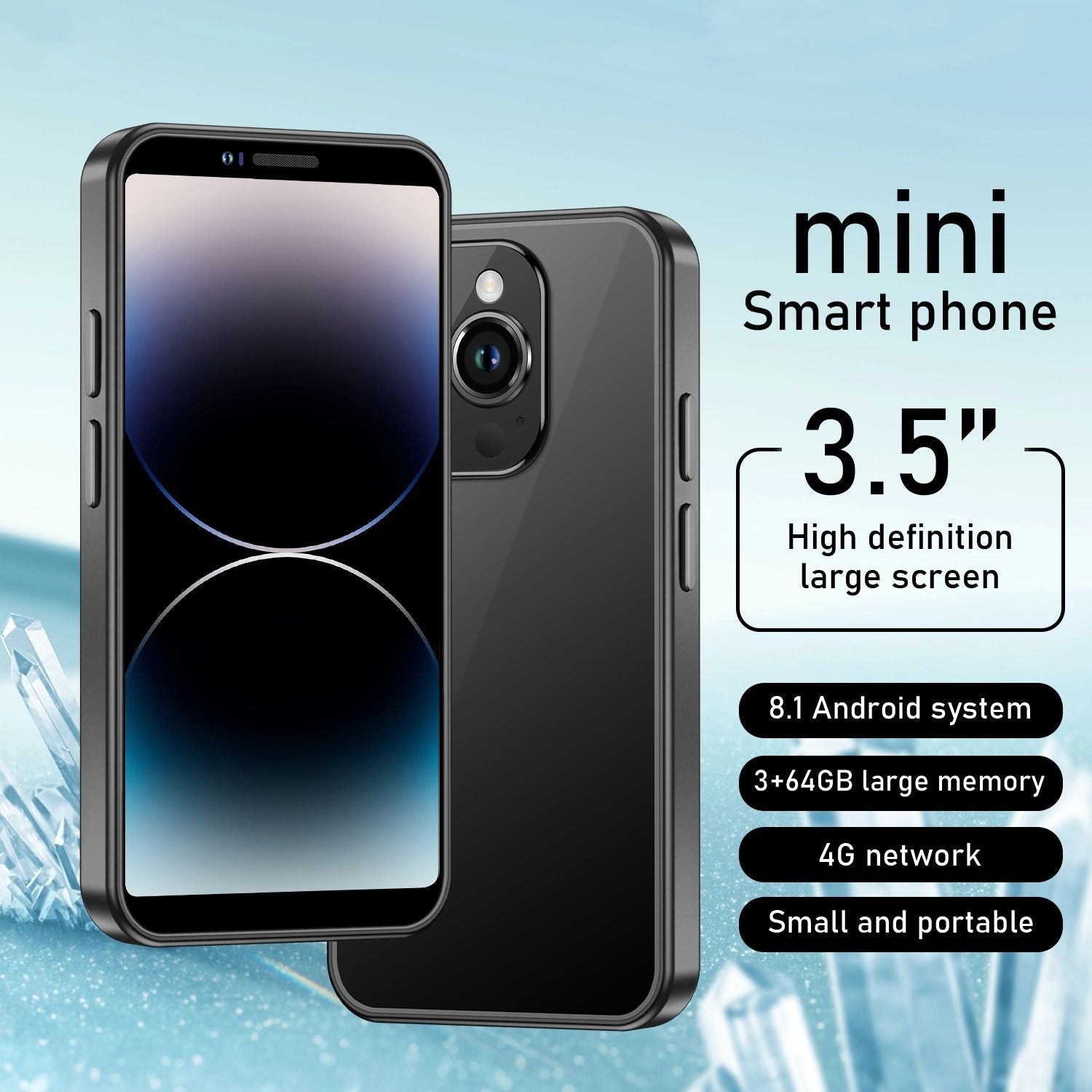 3+64GB i16 Mini Smartphone 3.5HD Screen Pocket Phone Black - Brian Marshalls Electronics