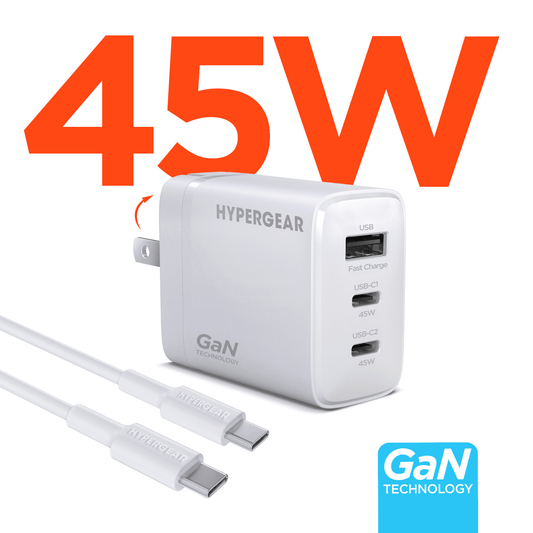 HyperGear SpeedBoost 45W USB-C PD Tri-Port GaN Fast Wall Charger with PPS and 6ft USB-C Cable - Brian Marshalls Electronics