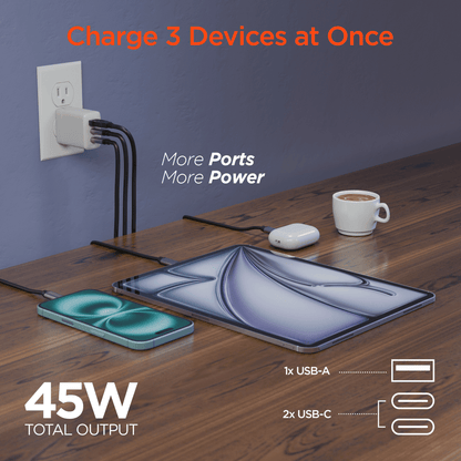 HyperGear SpeedBoost 45W USB-C PD Tri-Port GaN Fast Wall Charger with PPS and 6ft USB-C Cable - Brian Marshalls Electronics