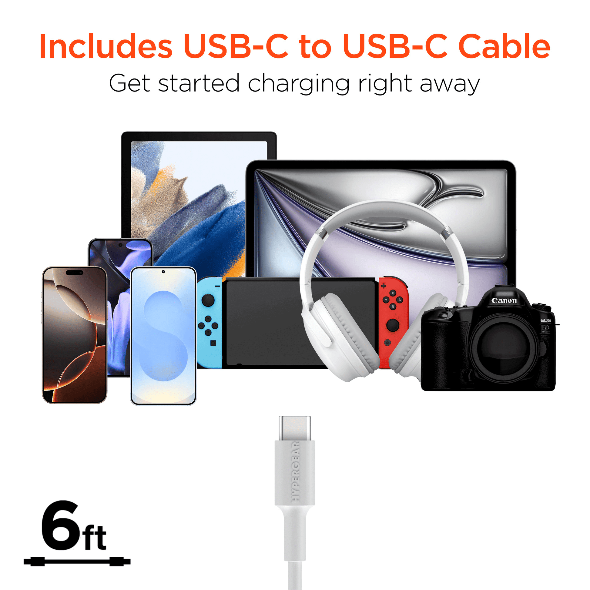 HyperGear SpeedBoost 45W USB-C PD Tri-Port GaN Fast Wall Charger with PPS and 6ft USB-C Cable - Brian Marshalls Electronics