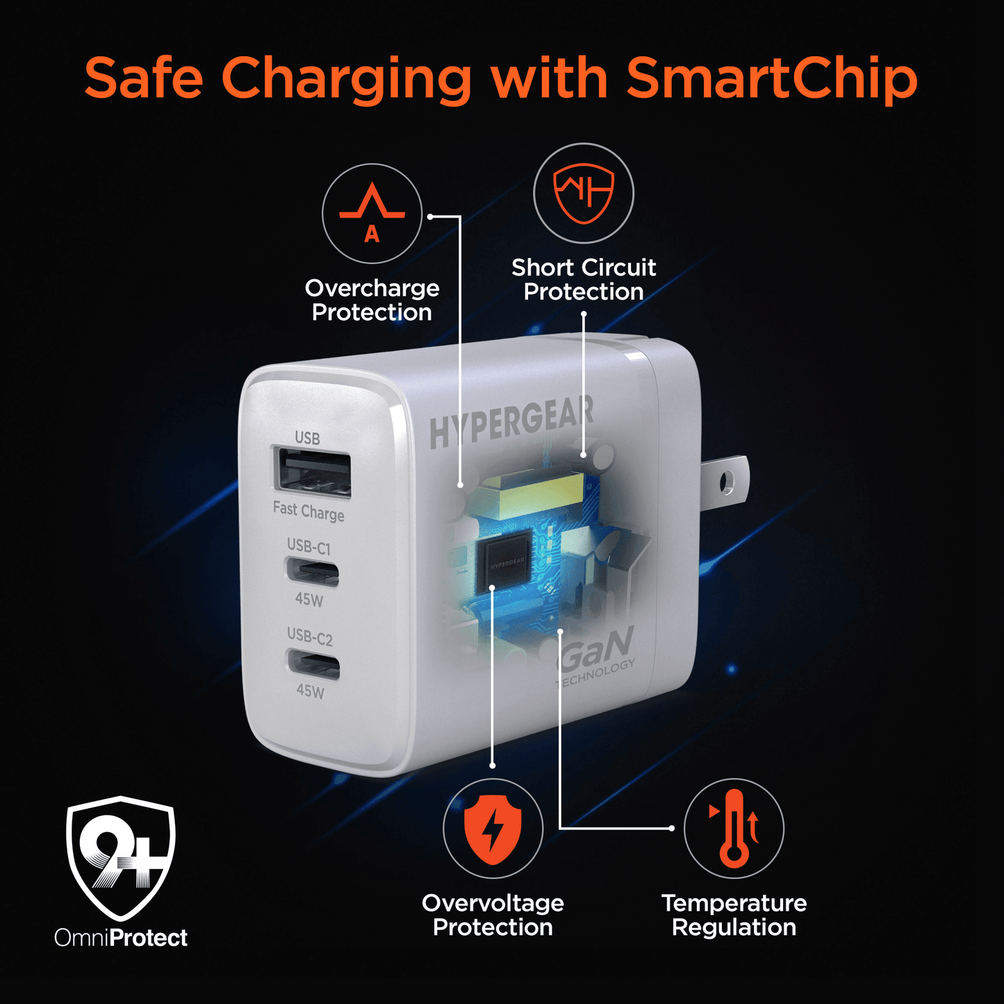 HyperGear SpeedBoost 45W USB-C PD Tri-Port GaN Fast Wall Charger with PPS and 6ft USB-C Cable - Brian Marshalls Electronics