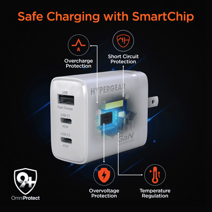 HyperGear SpeedBoost 45W USB-C PD Tri-Port GaN Fast Wall Charger with PPS and 6ft USB-C Cable - Brian Marshalls Electronics