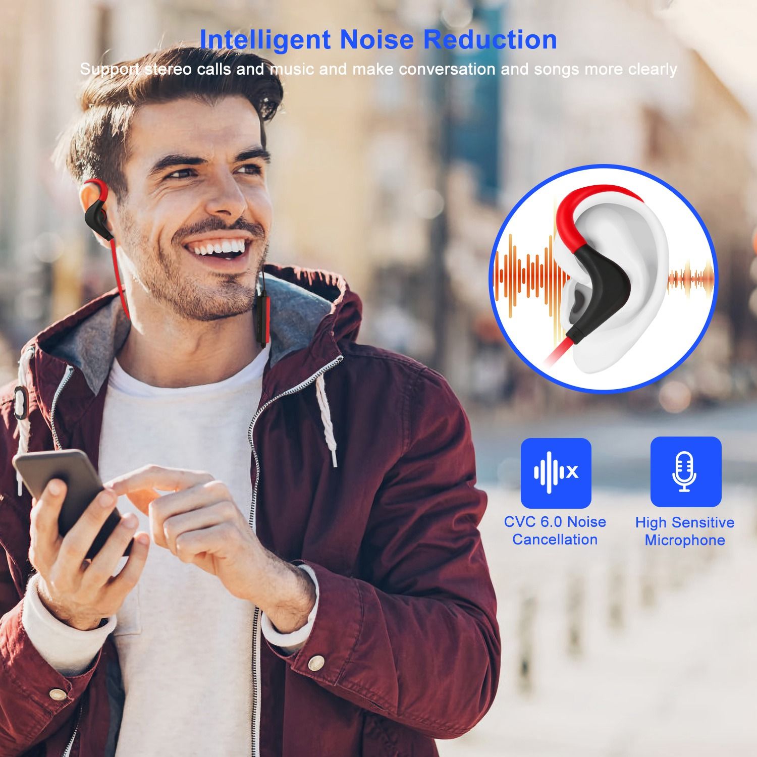 Wireless Headsets V4.1 Sport Noise Cancelling side view