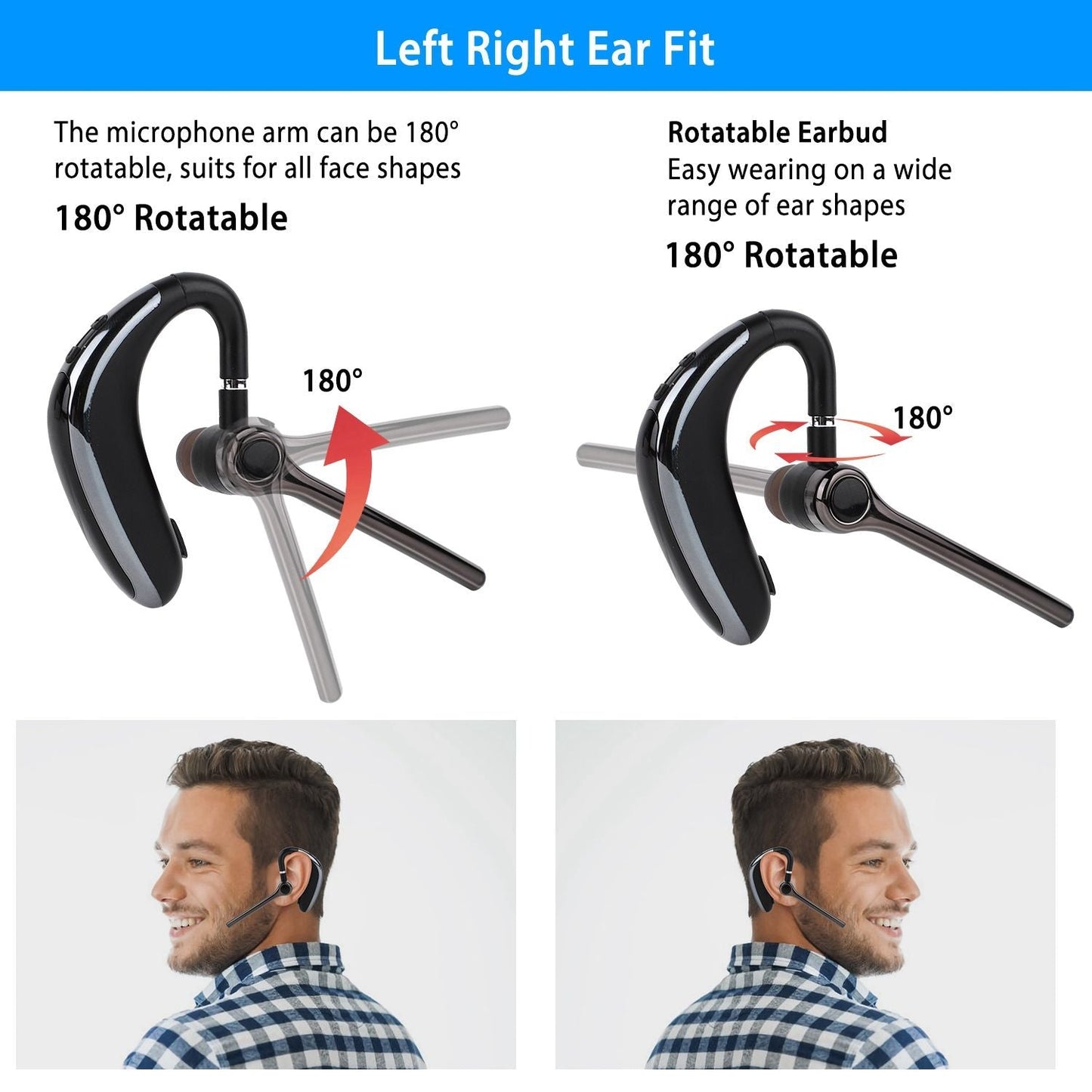 Wireless V5.0 Earpiece ENC Driving Earbuds 180° Rotatable Left Right Ear Fit Earphone For Business Driving Running - Brian Marshalls Electronics