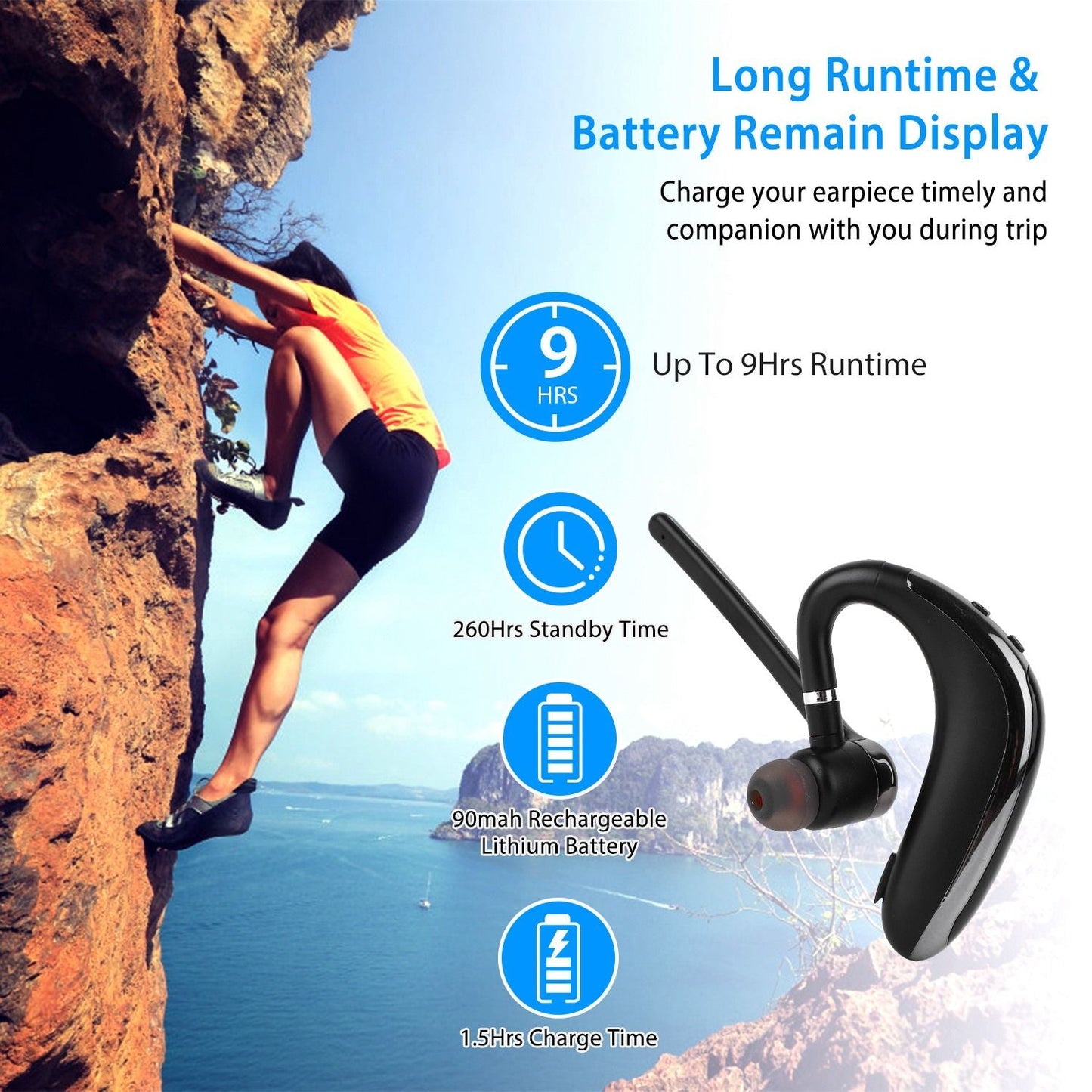Wireless V5.0 Earpiece ENC Driving Earbuds 180° Rotatable Left Right Ear Fit Earphone For Business Driving Running - Brian Marshalls Electronics