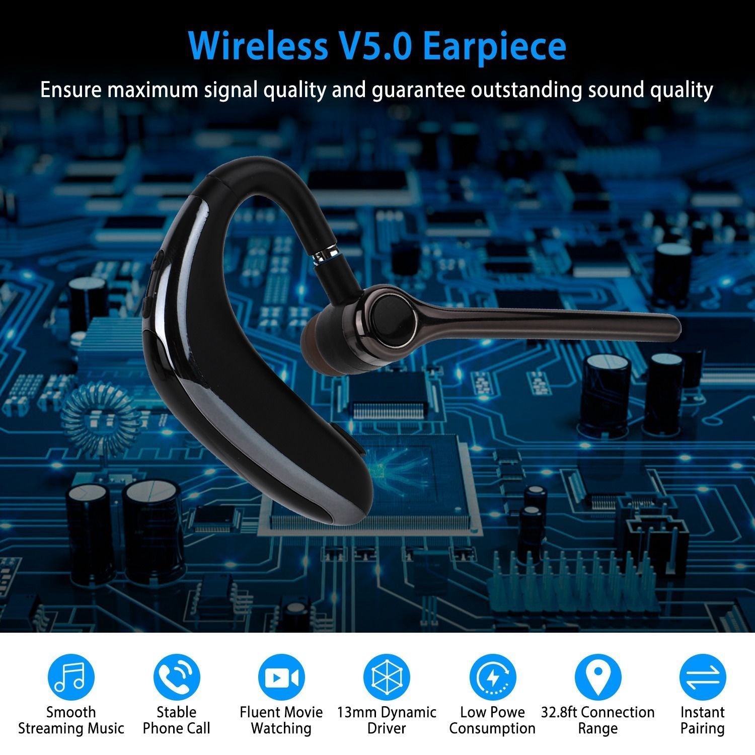 Wireless V5.0 Earpiece ENC Driving Earbuds 180° Rotatable Left Right Ear Fit Earphone For Business Driving Running - Brian Marshalls Electronics